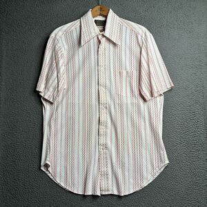 Sears Vintage 70s Disco Pink The Comfort shirt Men Large Geometric Button Up